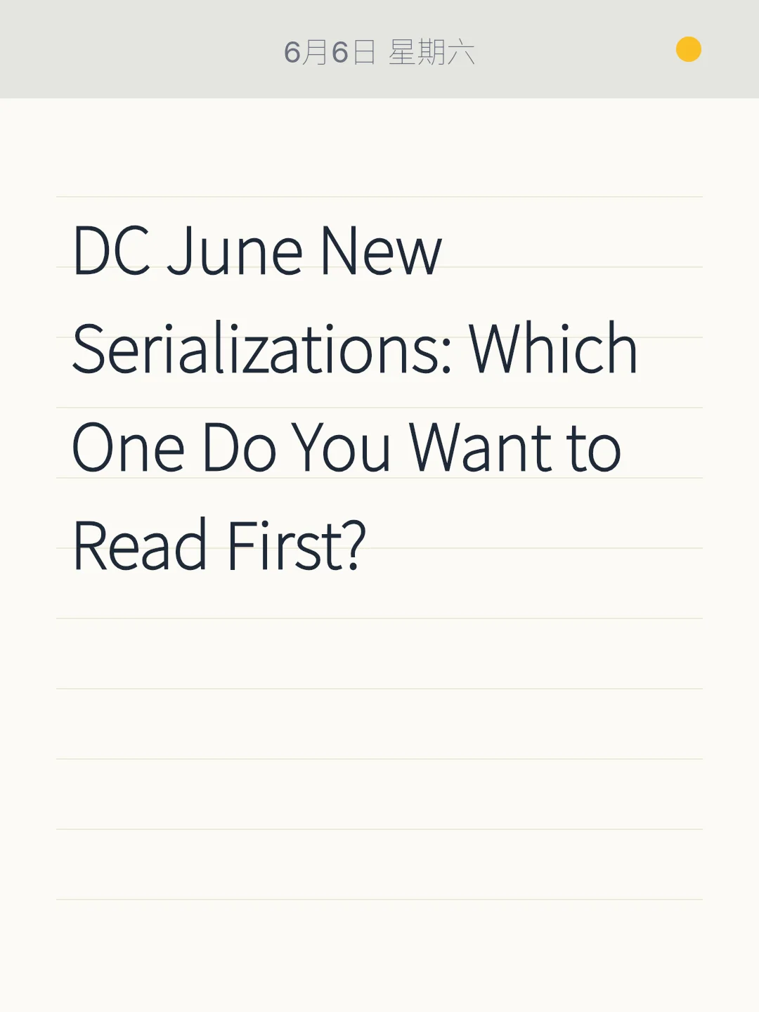 DC June New Serializations: Which One Do You Want to Read First?