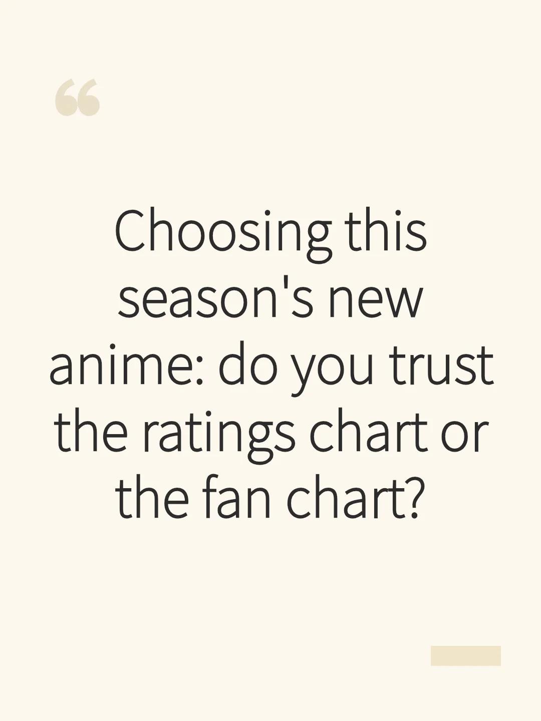 Choosing this season's new anime: do you trust the ratings chart or the fan chart?