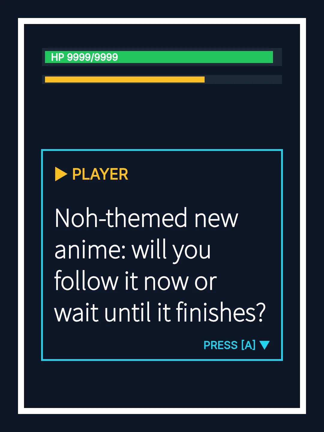 Noh-themed new anime: will you follow it now or wait until it finishes?