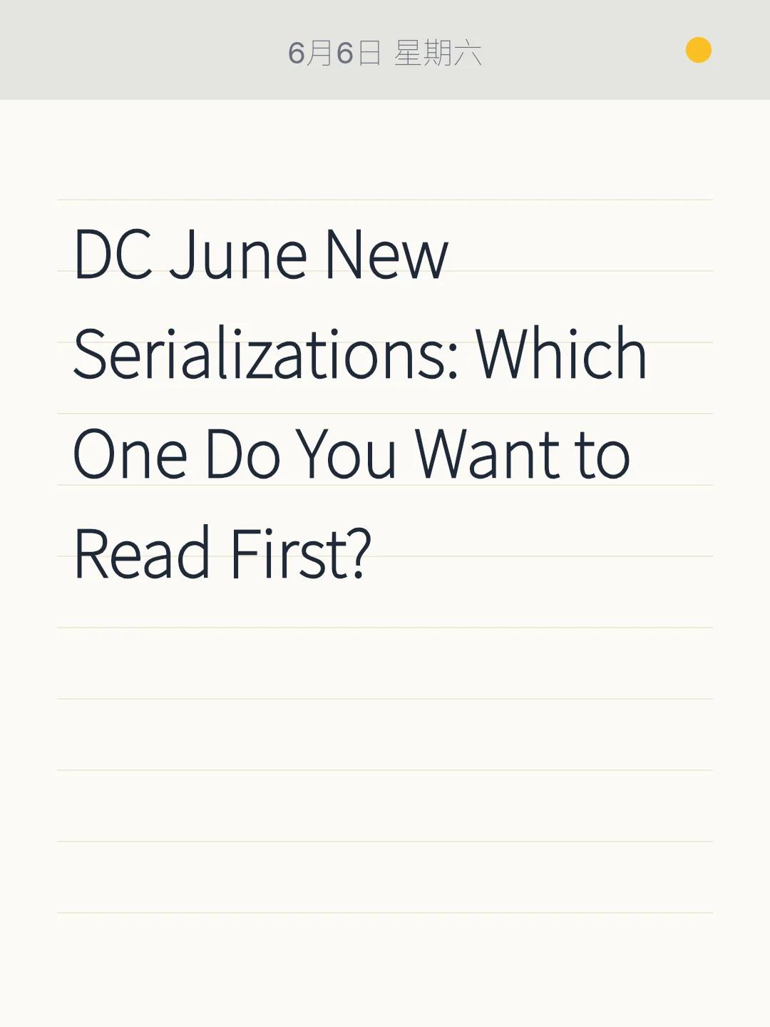 DC June New Serializations: Which One Do You Want to Read First?